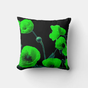 Schwarz Grüne Flora Wasserfarbe Mohnfarben Blume E Kissen