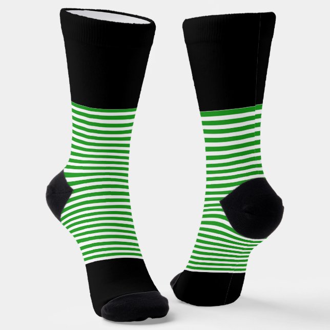 Schwarz + Grüne horizontale Streifen Socken (Gewinkelt)