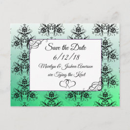 Schwarz-grüner Damast Hochzeitskarten Save the Dat Postkarte