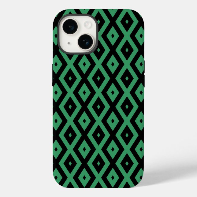 Schwarz-grünes Diamantmuster Case-Mate iPhone Hülle (Rückseite)