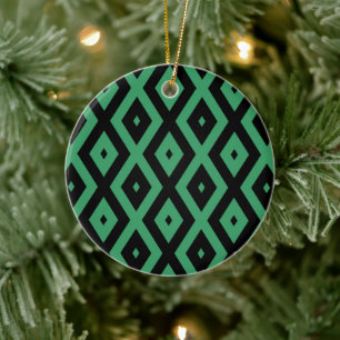Schwarz-grünes Diamantmuster Keramik Ornament