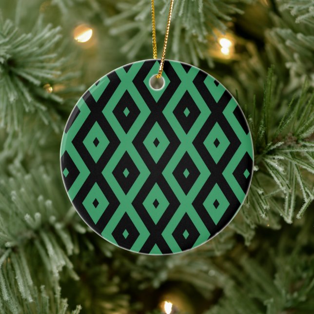 Schwarz-grünes Diamantmuster Keramik Ornament (Baum)