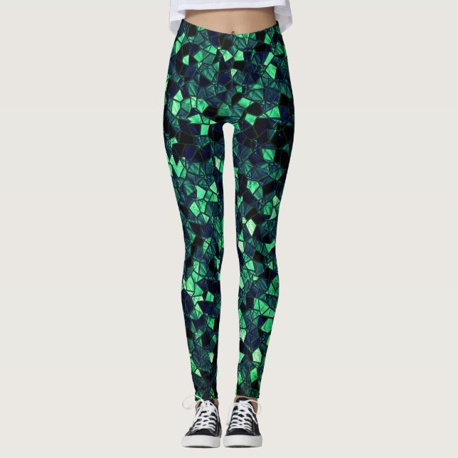 Schwarz-grünes Mosaik mit teilweise entfernter Far Leggings (Vorderseite)