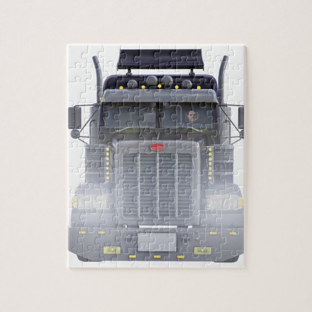 Schwarz-halb LKW mit Lichtern an in der Puzzle (Vertikal)