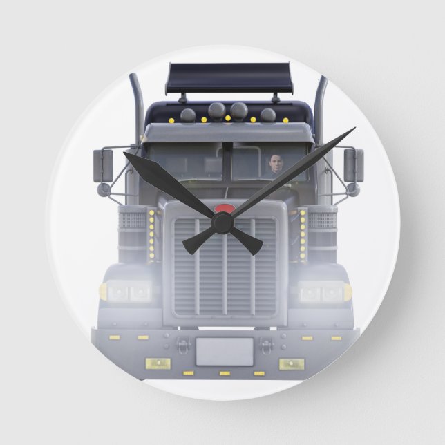 Schwarz-halb LKW mit Lichtern an in der Runde Wanduhr (Vorderseite)