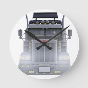 Schwarz-halb LKW mit Lichtern an in der Runde Wanduhr