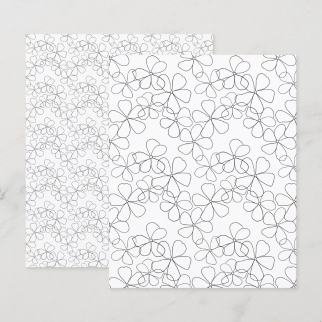 Schwarz Hand gezeichnet Linie Blume Weißes Scrapbo (Vorne/Hinten)