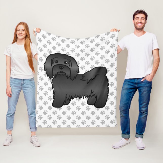 Schwarz-Havanese Niedlich Cartoon Dog Illustration Fleecedecke (Beispiel)