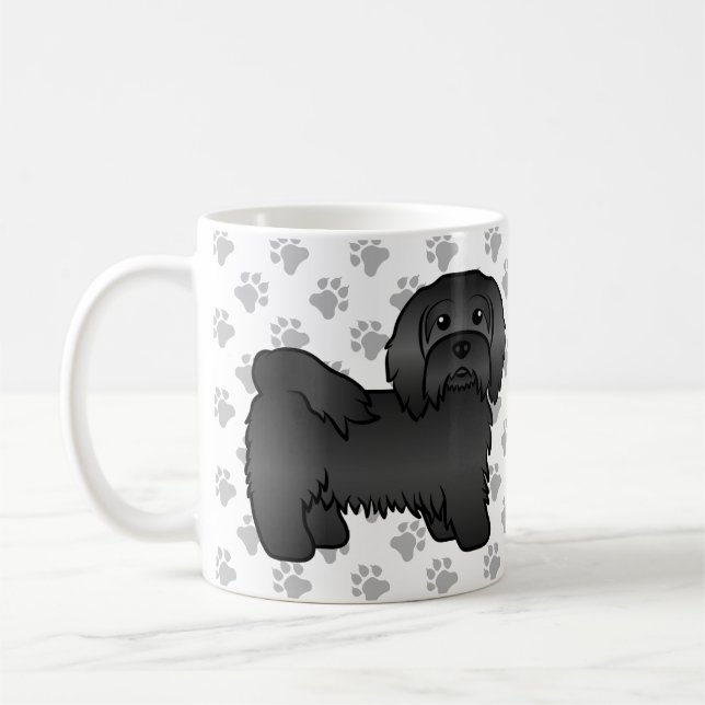 Schwarz-Havanese Niedlich Cartoon Dog Illustration Kaffeetasse (Links)