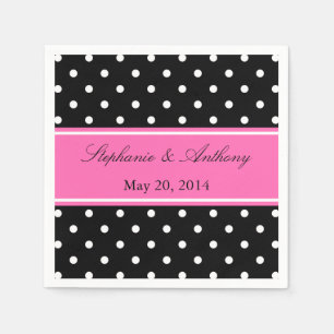 Schwarz, heiß rosa Polka Dot Wedding Serviette