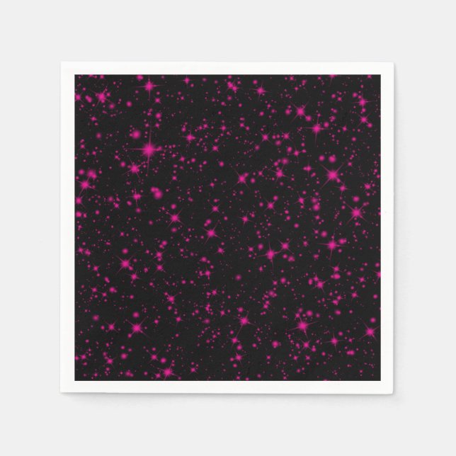 Schwarz & Heißrosa Glitzer Funkelnde Glitter Stern Serviette (Vorderseite)