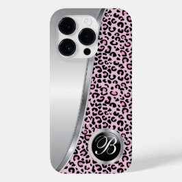 Schwarz/hellrosa Leoparden | Monogramm Case-Mate iPhone Hülle