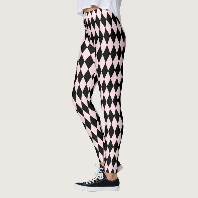 Schwarz/hellrosa Streifenmuster Minimal Abstrakt Leggings (Links)