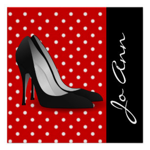Schwarz High Heels Red White Polka Dot Pattern Poster
