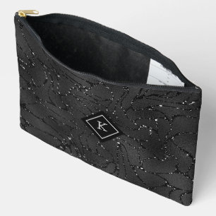 Schwarz-Hintergrund White Glitzern Monogram Zubehörtasche
