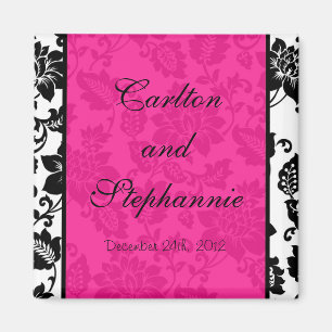 Schwarz/Hot Pink Floral Damask Hochzeitsmagnet Gef Magnet
