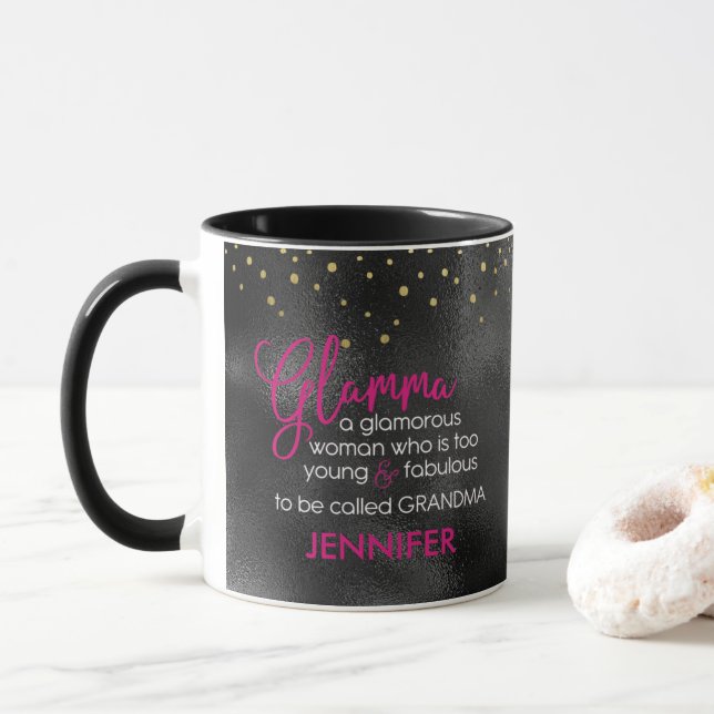 Schwarz Hot Pink Gold Glamma Großmutter personalis Tasse (Mit Donut)