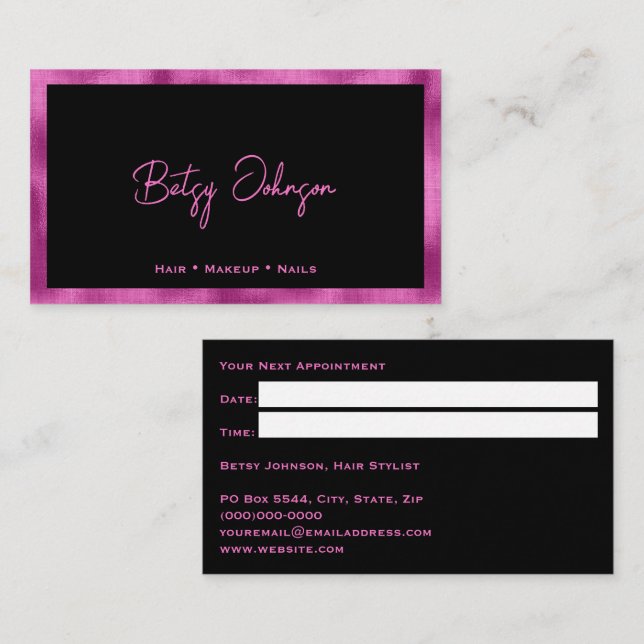 Schwarz/Hot-Pink-Imitats - Anreise mit dem Flugzeu Visitenkarte (Vorne/Hinten)