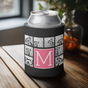 Schwarz-Hot-Pink-Instagramm 8 Fotolollage Monogram Dosenkühler