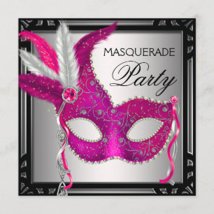 Schwarz-Hot-Pink-Maske Hot-Pink-Maskerade Party Einladung