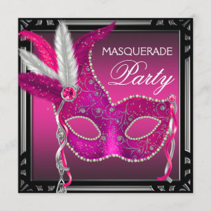 Schwarz-Hot-Pink-Maske Hot-Pink-Maskerade Party Einladung