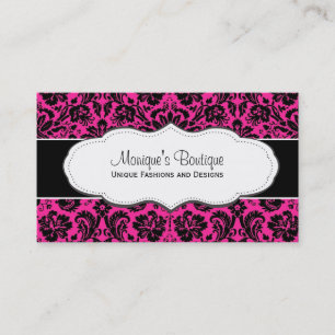 Schwarz & Hot Pink Vintage Damast mit Rand Visitenkarte