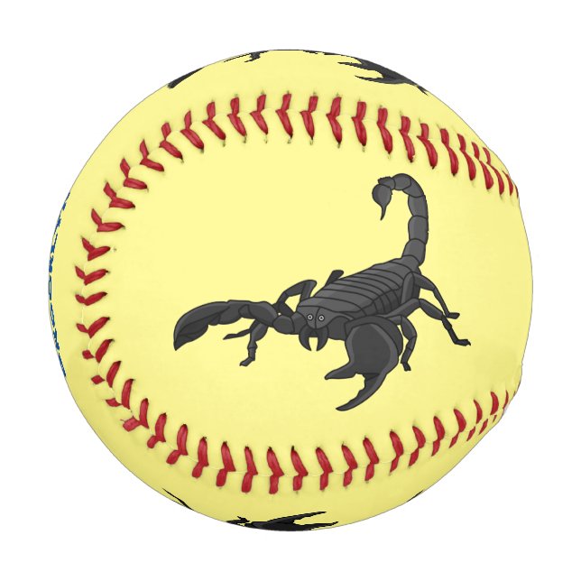 Schwarz-hungriges Skorpion Cartoon Illustration Baseball (Vorderseite Links)
