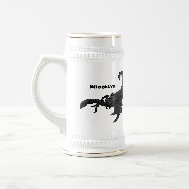 Schwarz-hungriges Skorpion Cartoon Illustration Bierglas (Links)
