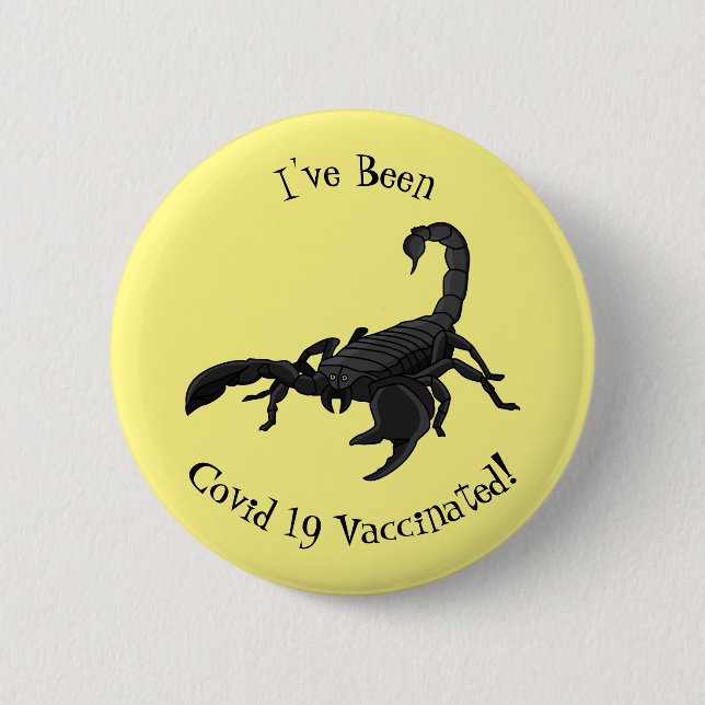 Schwarz-hungriges Skorpion Cartoon Illustration Button (Vorderseite)