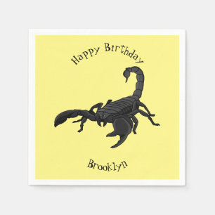 Schwarz-hungriges Skorpion Cartoon Illustration Serviette