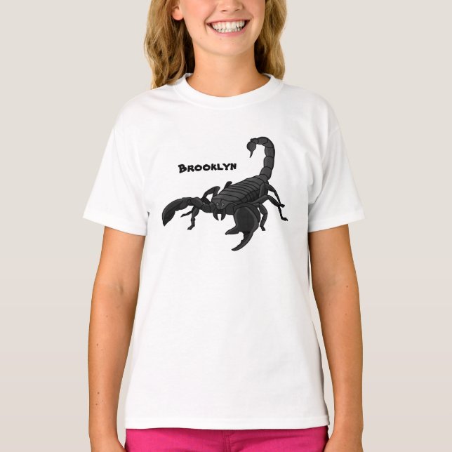 Schwarz-hungriges Skorpion Cartoon Illustration T-Shirt (Vorderseite)