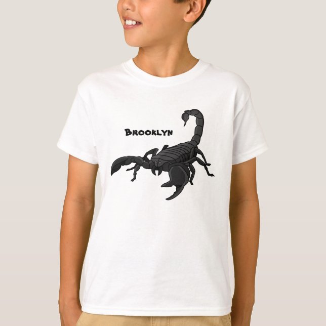 Schwarz-hungriges Skorpion Cartoon Illustration T-Shirt (Vorderseite)