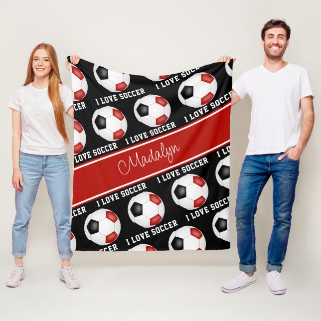 Schwarz-I-Liebe-Fußball Fleecedecke (Beispiel)