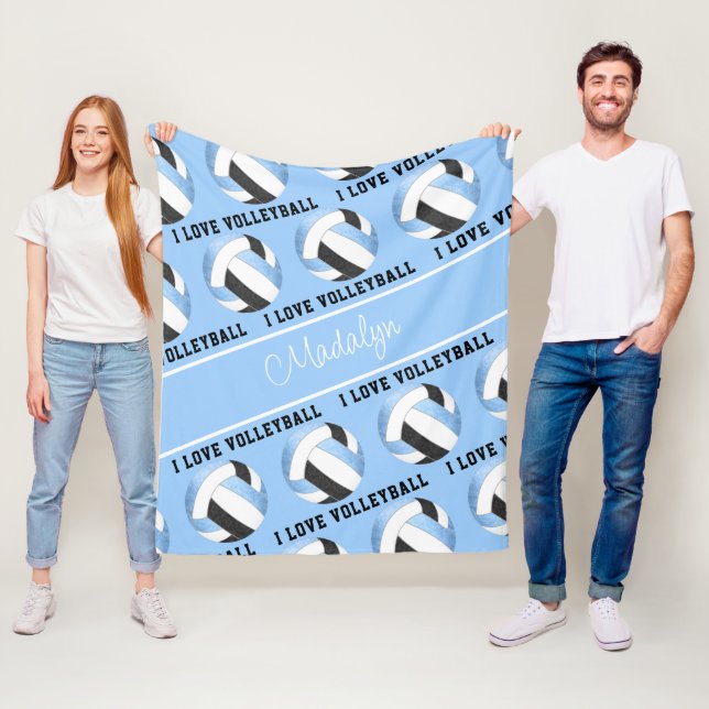 Schwarz I Liebe Volleyball Textmuster Fleecedecke (Beispiel)