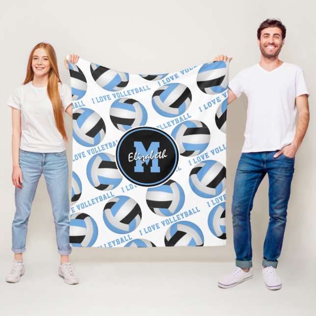 Schwarz-I-Liebe-Volleyballtextmuster Fleecedecke (Beispiel)