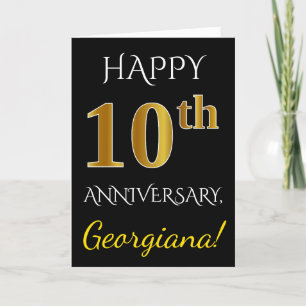 Schwarz, Imitate Gold 10. Hochzeitstag + Name Karte