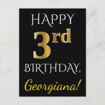 Schwarz, Imitate Gold 3. Geburtstag + Individuelle