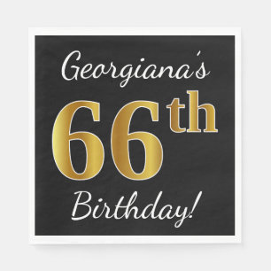 Schwarz, Imitate Gold 66. Geburtstag + Individuell Serviette