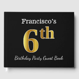 Schwarz, Imitate Gold 6. Geburtstagsparty + Indivi Gästebuch