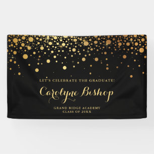 Schwarz Imitate Gold Confetti Graduation Party B Banner