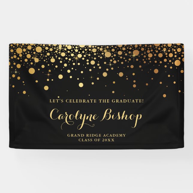 Schwarz | Imitate Gold Confetti Graduation Party B Banner (Horizontal)