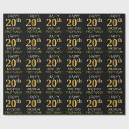 Schwarz, Imitate Gold "HAPPY 20. GEBURTSTAG" Geschenkpapier