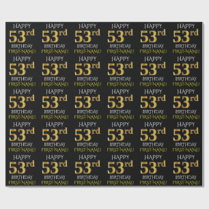 Schwarz, Imitate Gold "HAPPY 53. BIRTHDAY" Geschenkpapier
