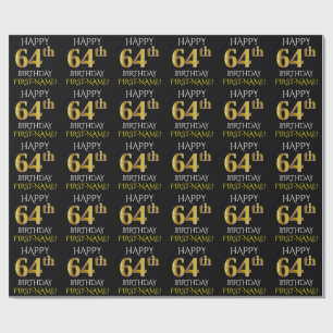Schwarz, Imitate Gold "HAPPY 64. BIRTHDAY" Geschenkpapier