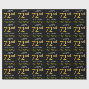 Schwarz, Imitate Gold "HAPPY 72. BIRTHDAY" Geschenkpapier