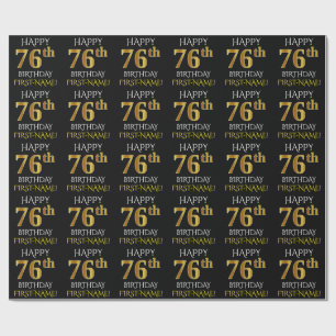 Schwarz, Imitate Gold "HAPPY 76. GEBURTSTAG" Geschenkpapier