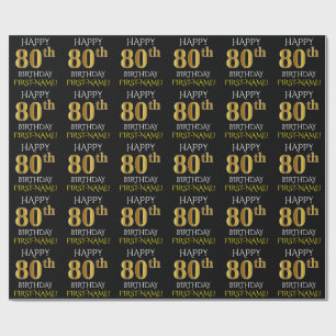 Schwarz, Imitate Gold "HAPPY 80. BIRTHDAY" Geschenkpapier