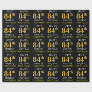 Schwarz, Imitate Gold "HAPPY 84. BIRTHDAY" Geschenkpapier