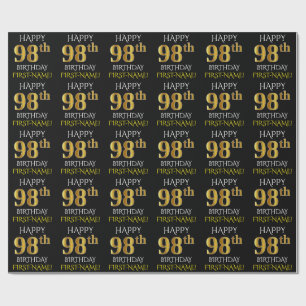 Schwarz, Imitate Gold "HAPPY 98. BIRTHDAY" Geschenkpapier