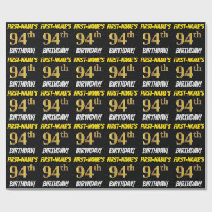Schwarz, Imitate/Nachahmungen Gold, "94. BIRTHTAG" Geschenkpapier